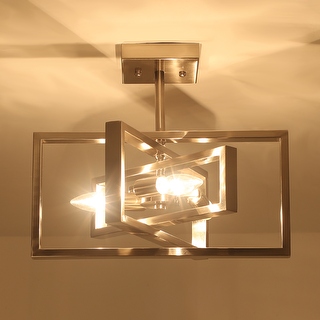 Farmhouse Semi Flush Mount Chandelier 15.8 Wide 3 Lights Industrial Pendant Light for Dining Room Living Room Bedroom Kitchen Bed Bath Beyond