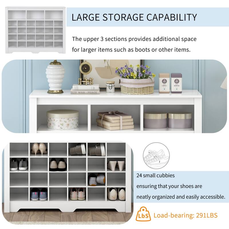 Modern 24 Cubby Shoe Cabinet, Sleek Shoe Storage Console with Curved Base for Entryway Hallway