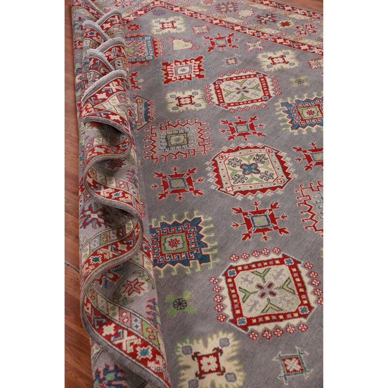 Hand Knotted Oriental 100% Wool Carpet Traditional All-Over Greys & Charcoal Kazak Area Rug - 9' 10'' X 8' 2''