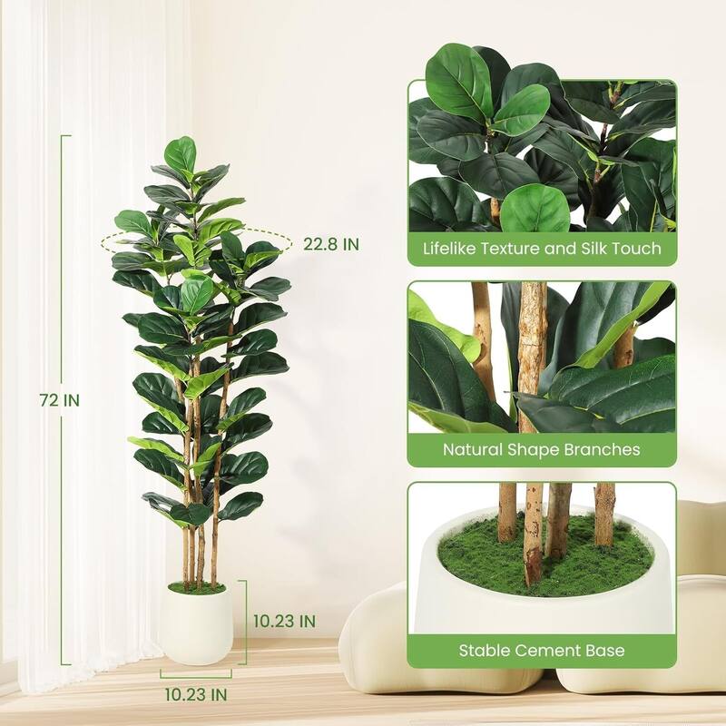 Artificial Faux Fiddle Leaf Fig Tree with White Pot for Home Decor