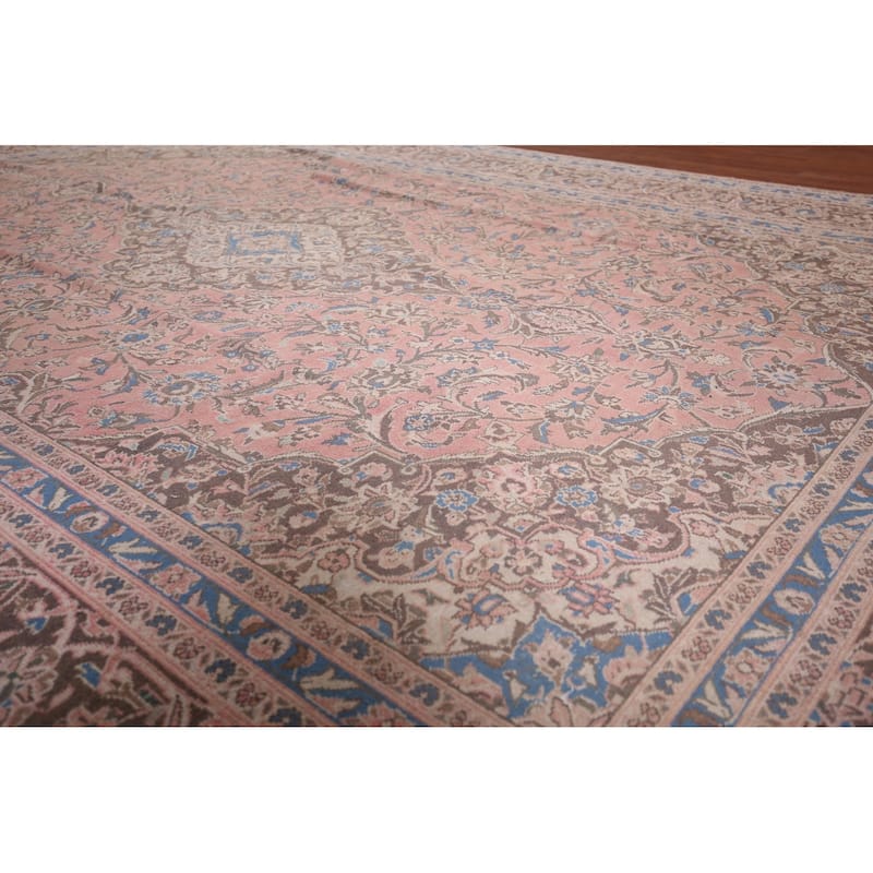 Traditional Pink Mashad Persian Vintage Area Rug Handmade Wool Carpet - 9'7"x 13'1"