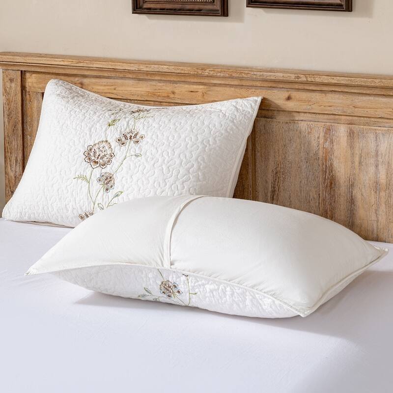 All Cotton Floral Embroidered Quilt Set, Washed, Lightweight, 3 Piece Bedding
