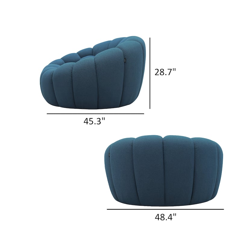 Reno Ola 48 Inch Accent Chair, Cushioned Hexagonal Tufted Seat, Teal Blue