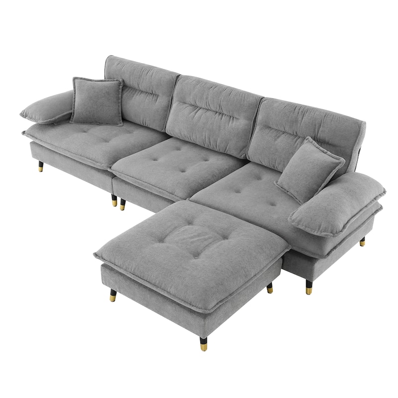 Grey 106'' L-Shaped 4-Seater Convertible Sectional Sofa with Adjustable Two-Tone Legs, Movable Ottoman