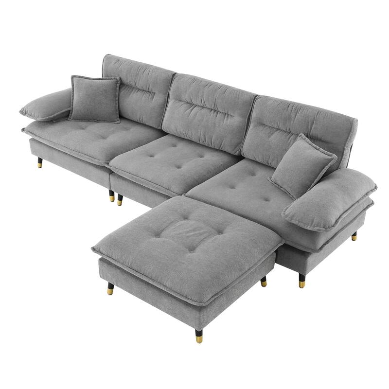 L Shaped Convertible Sectional Sofa, 4 Seat Tufted Couch Set