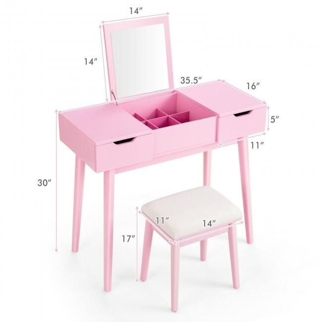 Makeup Vanity Table Set with Flip Top Mirror and 2 Drawers - 35.5" x 16" x 30" (L x W x H)