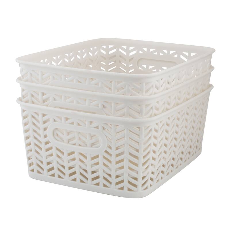 Simplify 3 Pack Small Herringbone Storage Basket - 10"x8"x4" - White