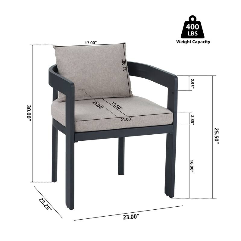 Roomfitters Elko Outdoor Aluminum Dining Chairs with High Density Foam Cushions, Dark Grey and Beige Set of 2