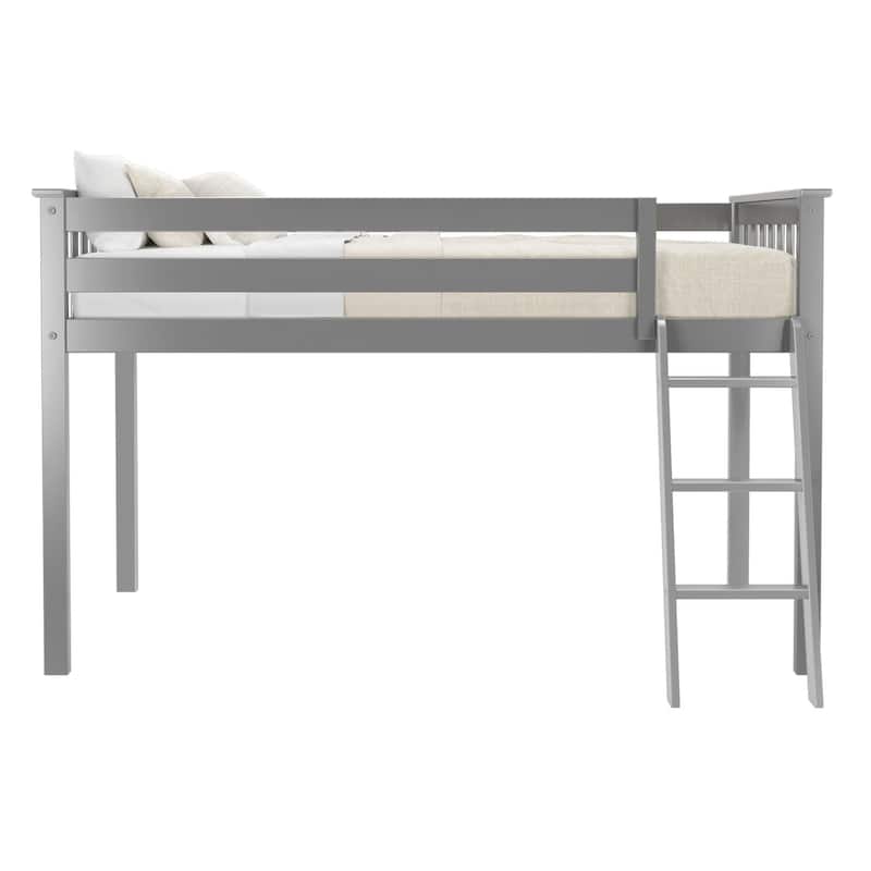 Now Furniture Solid Wood Twin Low Loft Bed with Angled Ladder