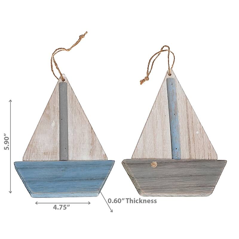 IH Casa Decor Wooden Sailboat Ornament Asstd - Set of 2