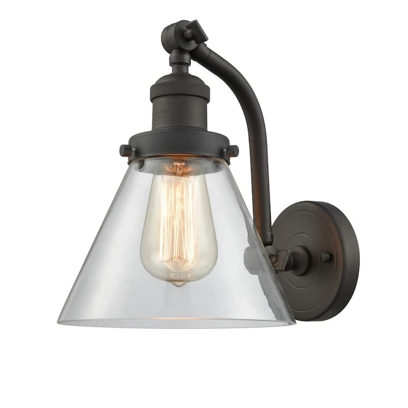 Innovations Lighting Large Cone Single Light 12" Tall Wall Sconce - Oiled Rubbed Bronze / Clear