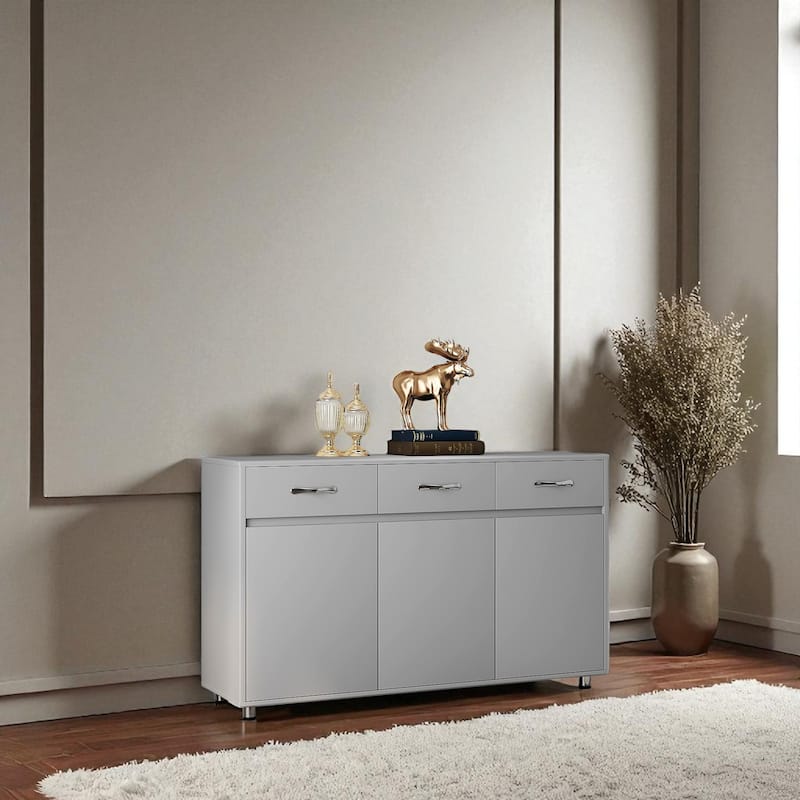 Modern Sideboard Buffet Cabinet with 3 Doors, 3 Drawers, Adjustable Storage Shelves and Steel Tube Legs