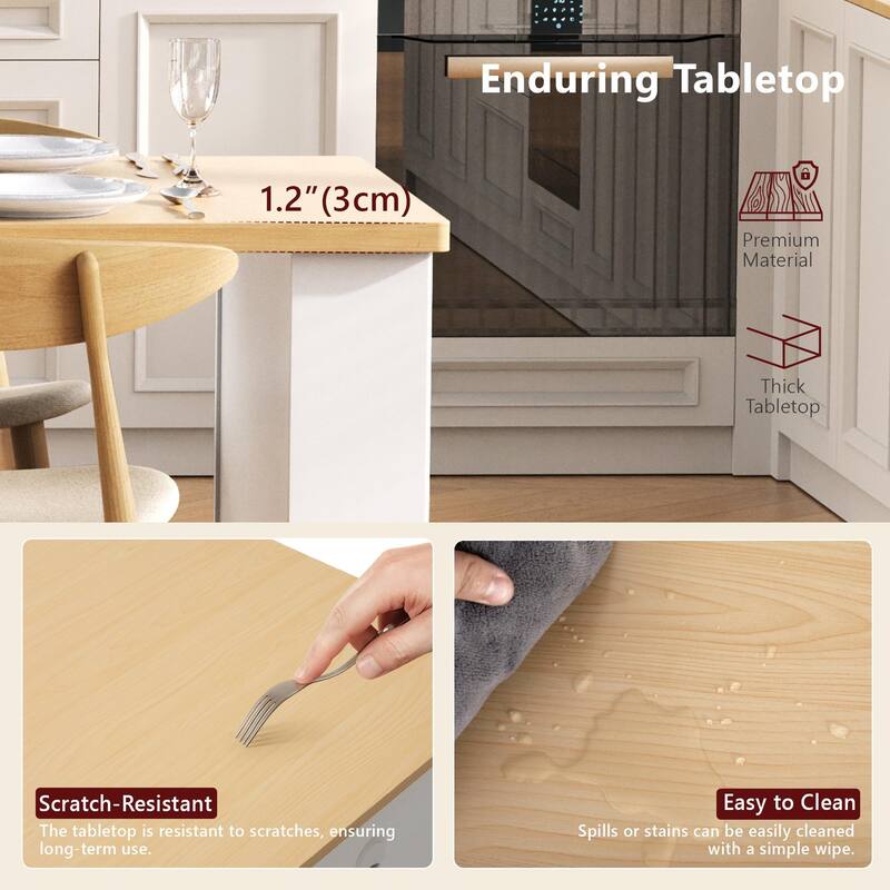 Anmytek Expandable Kitchen Island and Dining Table with Power Outlets - Convertible Cart to Table for Small Spaces