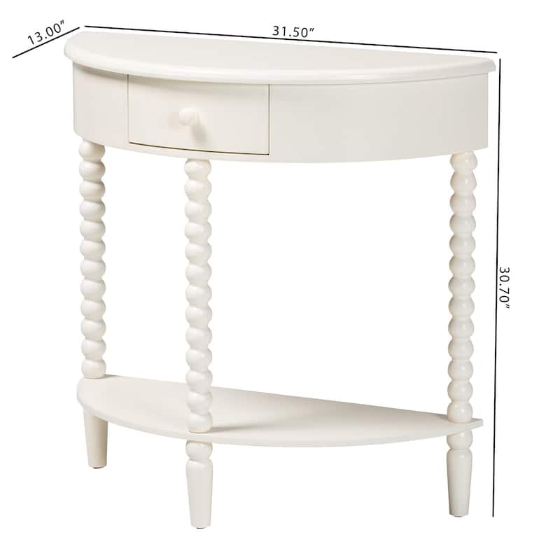 Raynera Bobbin-Leg Demilune Console Table - Half-Moon Accent Table with 1 Drawer and Open Shelf, Cottage Farmhouse Style