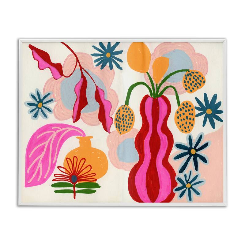 Stupell Eclectic Mod Flower Vases Framed Giclee Art Design By Suzanne Allard - 30 x 24 - White