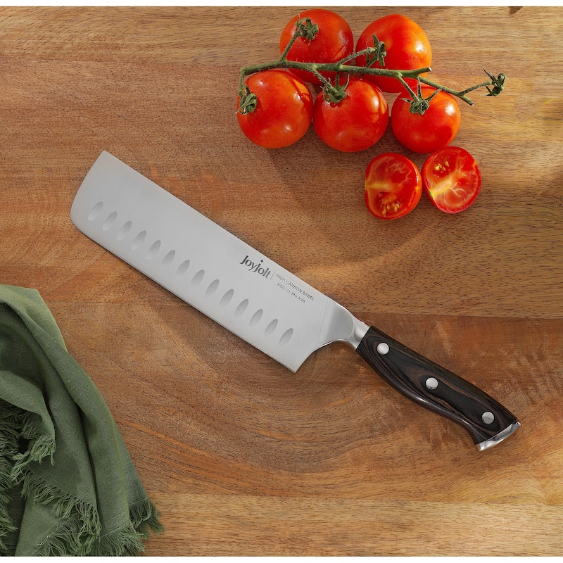 JoyJolt 7-in Nakiri Knife, Japanese Slicing Knife, High Carbon Steel Kitchen Knife - Stainless Steel