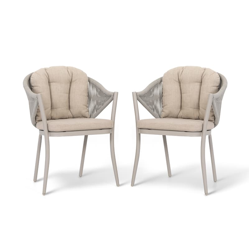 Outdoor 2-Piece Woven Rope Conversation Chair Set with Cushions