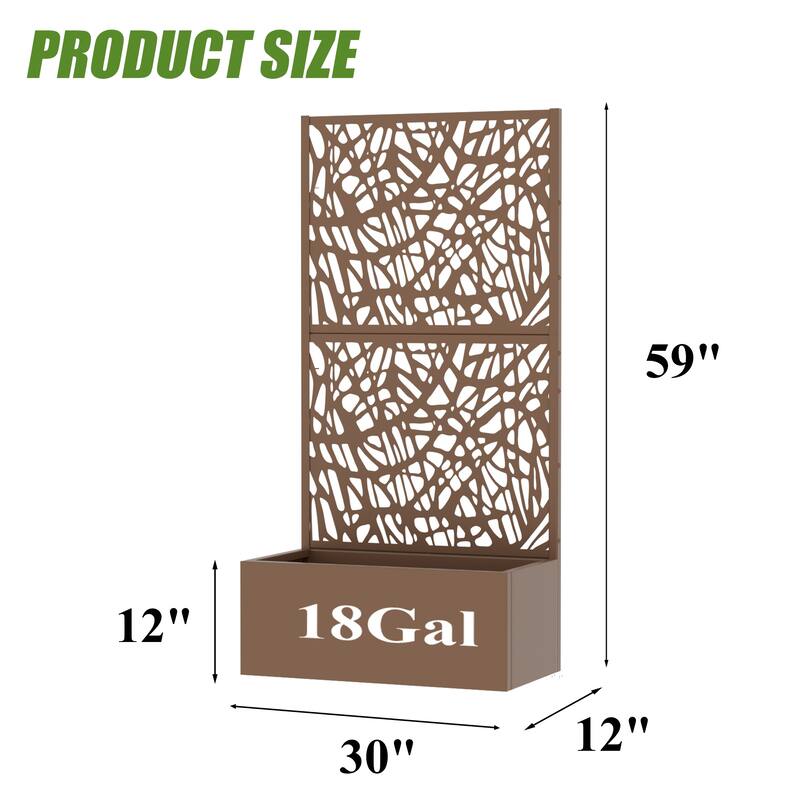 Metal Galvanized Planter Box with Trellis Privacy Screen Lockable Wheels