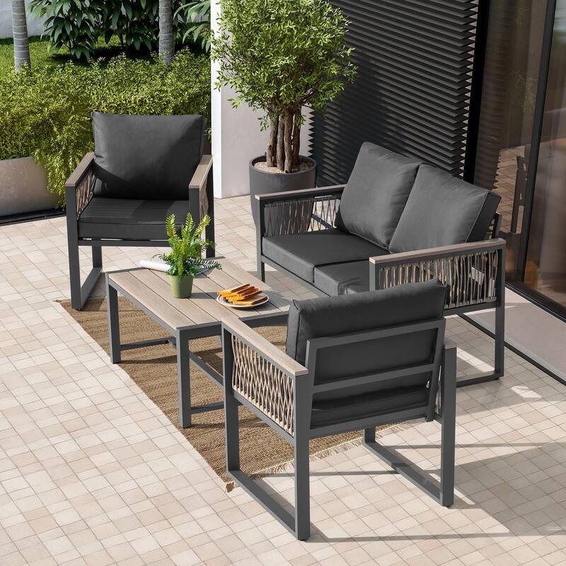 Outdoor 4-Piece Conversation Set with Cushions and Coffee Table