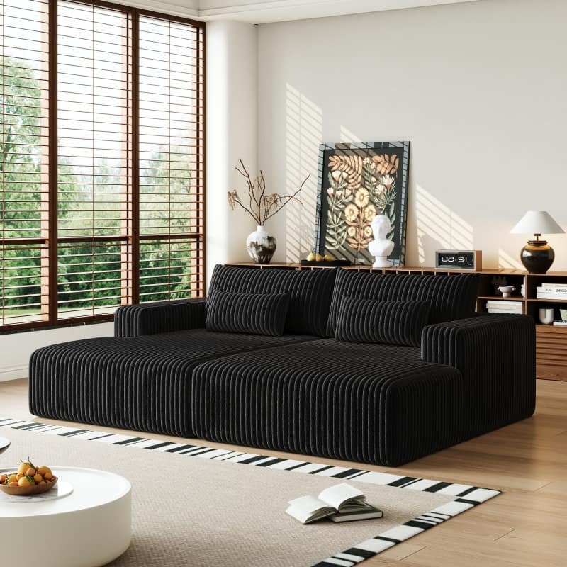 Roomfitters 102" Modern Sectional Lounge Chaise, Cloud Plush Loveseat Sleeper Sofa Bed, No Assembly Recliner Couch