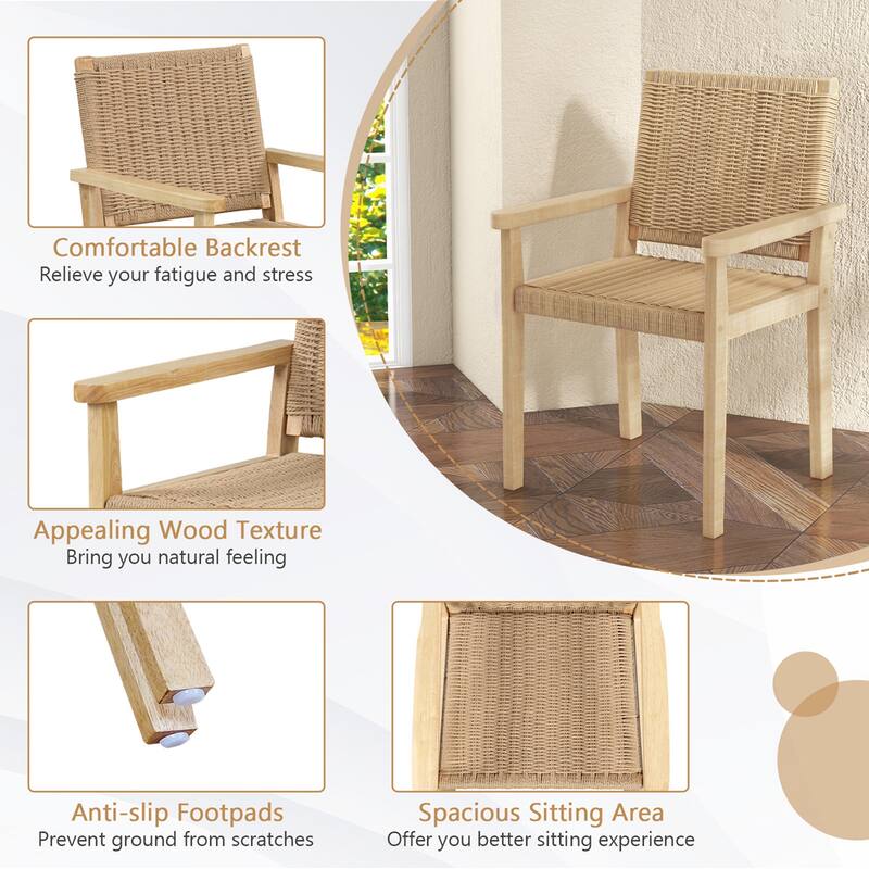 2/4PCS 18'' Dining Stool Backless with Wood Frame Woven Paper Seat