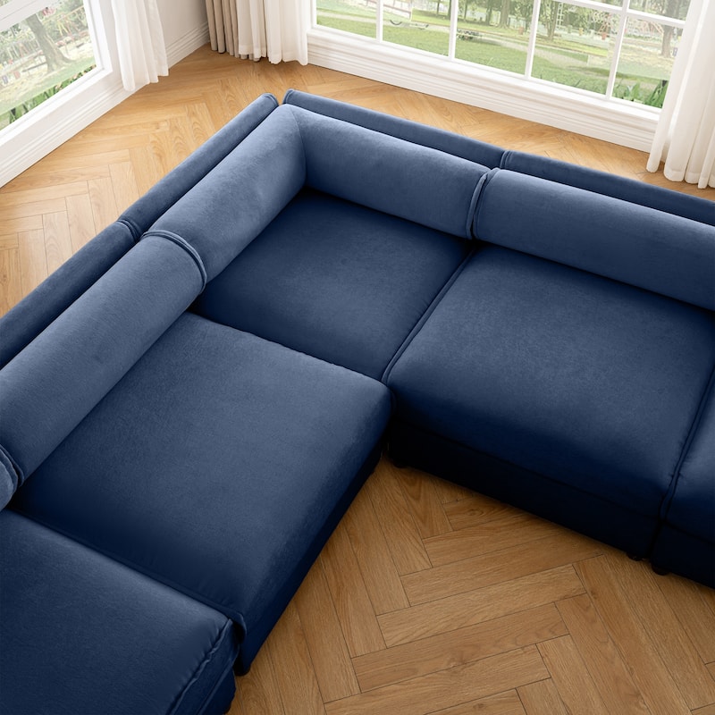 142.5" 6-Piece Chenille Modular Sectional Sofa with Storage, Cylindrical Design, and Easy Assembly
