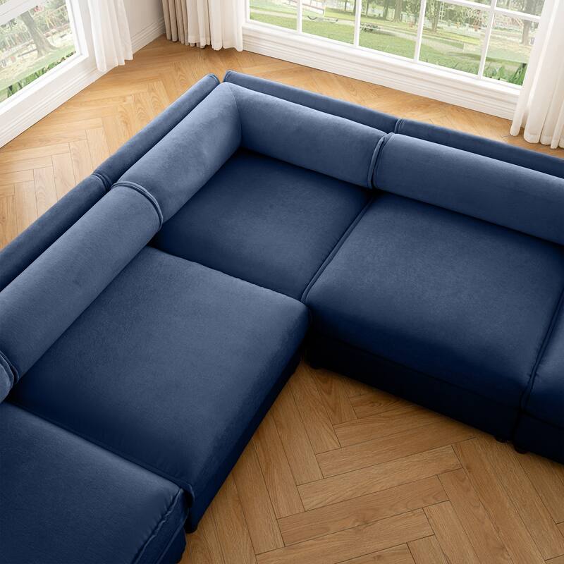 142.5" 6-Piece Modular Chenille Sectional Sofa with Storage(Contemporary Cylindrical Design)