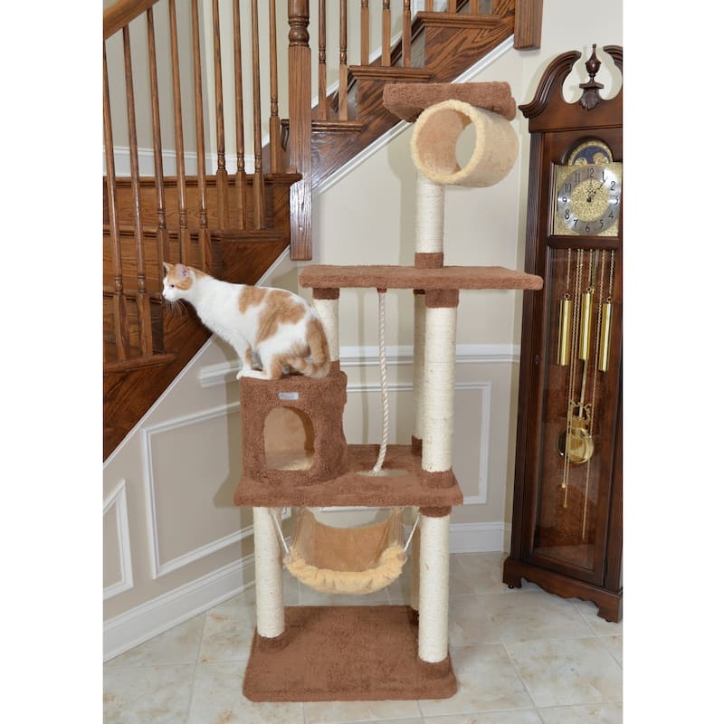 70" Real Wood Cat tree With Scratch posts, Hammock for Cats and Kittens