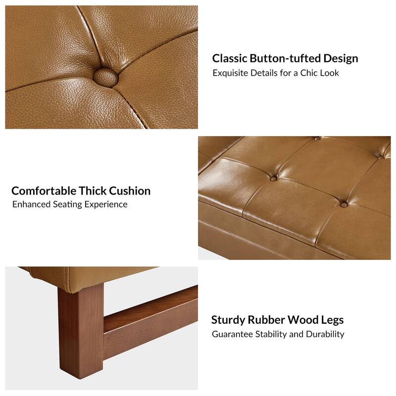 Frances Mid-century Style Genuine Leather Sectional Sofa and Chaise with Soild Wood Legs by HULALA HOME