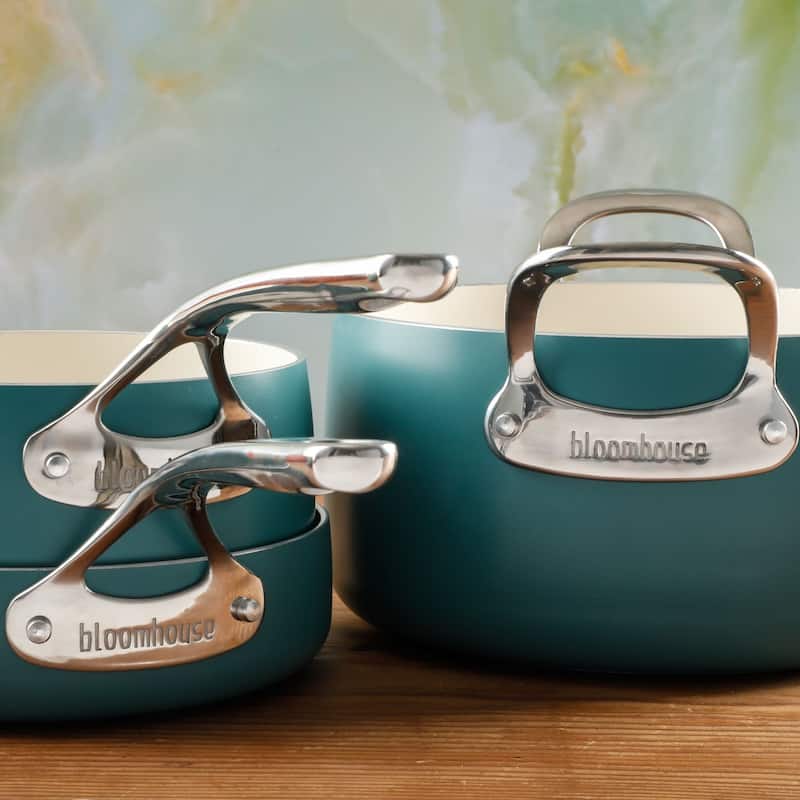 Bloomhouse 12 Piece Aluminum Enamel Cookware Set w/ Non-stick Non-toxic Ceramic Interior and Ceramic Steamer Insert