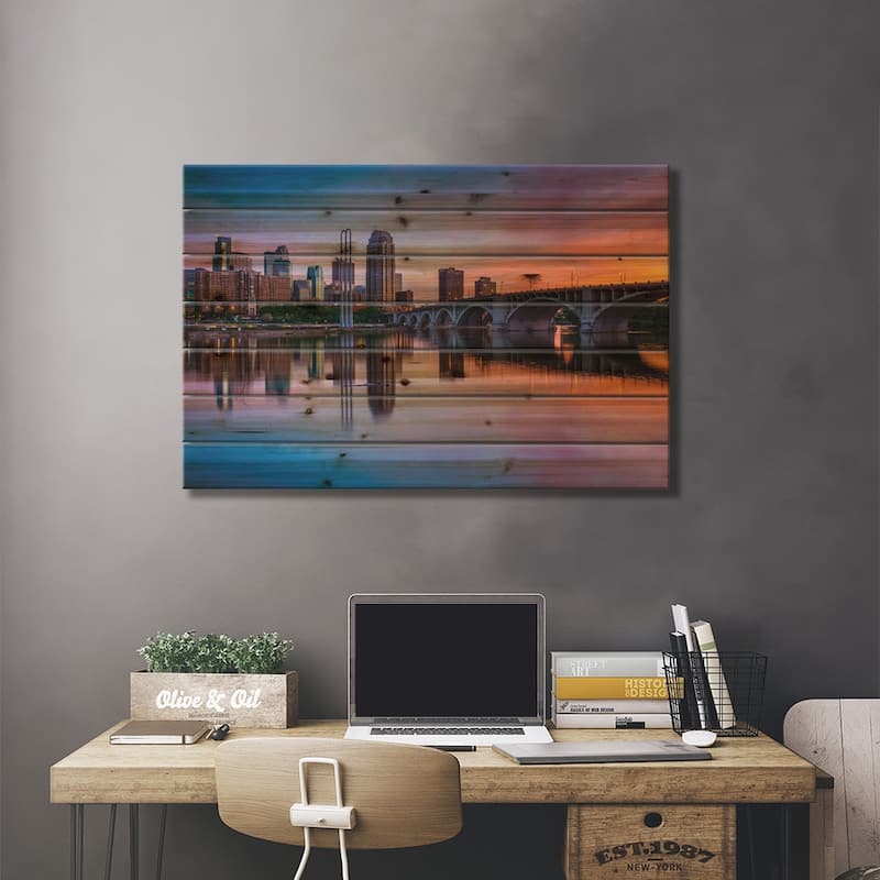 Minneapolis Sunset Print On Wood by Jon Bilous - Multi-Color