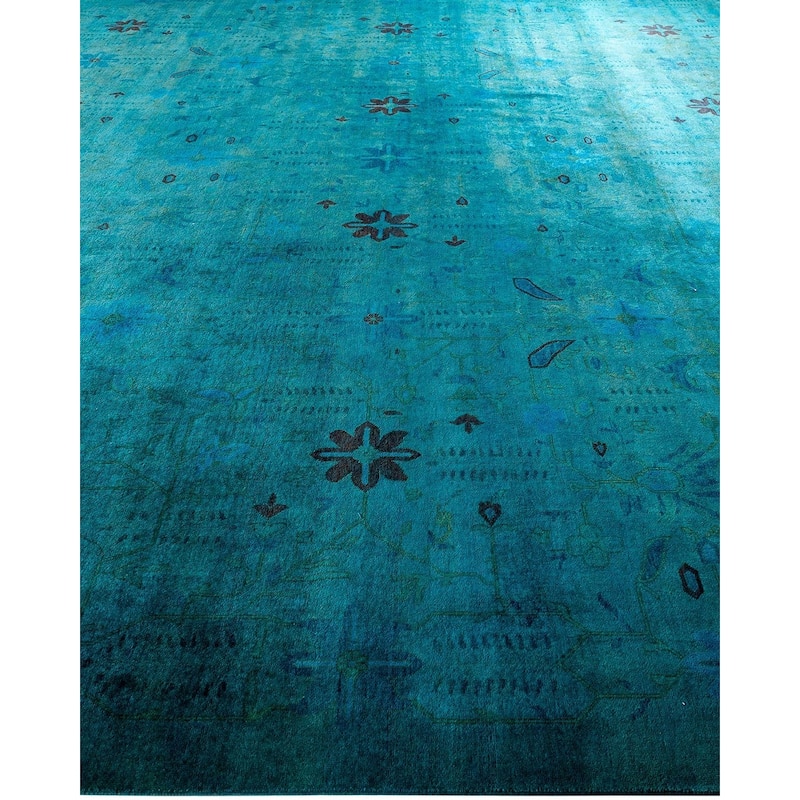 Overdyed, One-of-a-Kind Hand-Knotted Area Rug - Blue - 12' 1" x 15' 3"