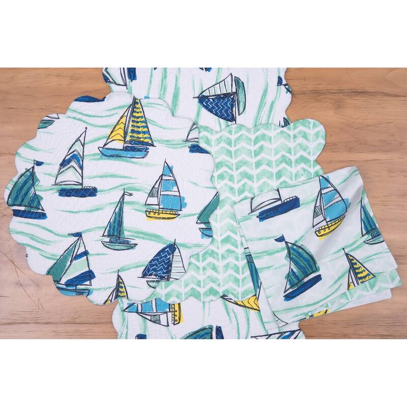 Dockside Cotton Quilted Round Reversible Placemat Set of 6 - Set of 6