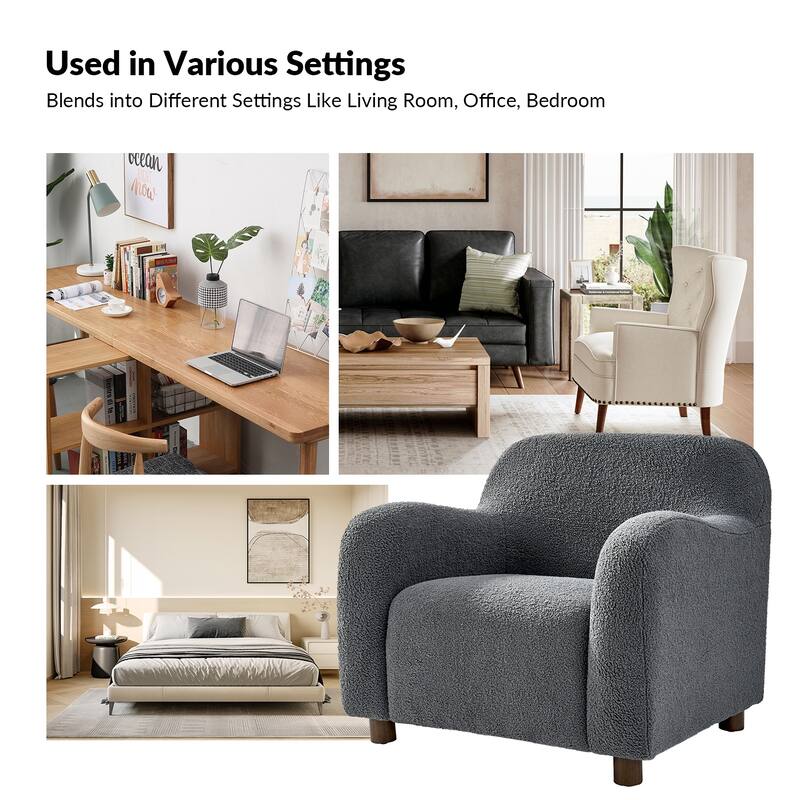 Wayne 35" Wide Boucle Upholstered Teddy Accent Chair with Solid Wood Legs Set of 2 by HULALA HOME