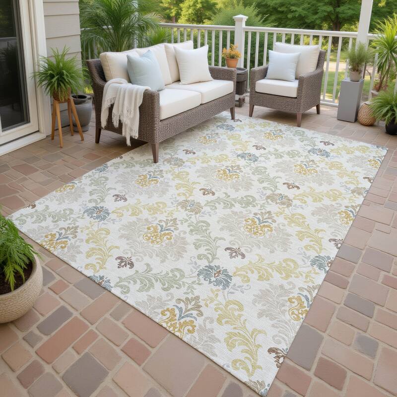 Machine Washable Indoor/ Outdoor Damask Patna Chantille Rug - Ivory - 5' x 7'6"