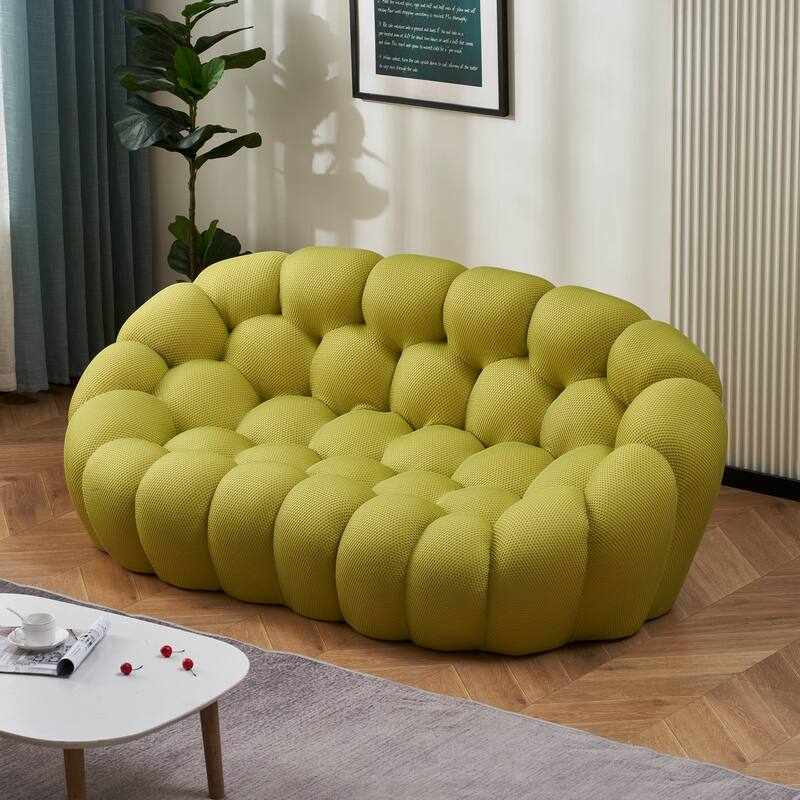 2-Seat Bubble Curved Lazy Sofa Honeycomb Shaped with 3D Textile Fabric for Living Room Salon Apartment - Olive Green