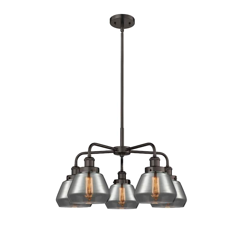 Innovations Lighting Fulton - 5 Light 25" Stem Hung Chandelier - Oil Rubbed Bronze/Light Smoke