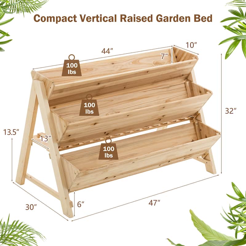 3 Tier Wooden Vertical Raised Garden Bed w/Storage Shelf & Side Hook