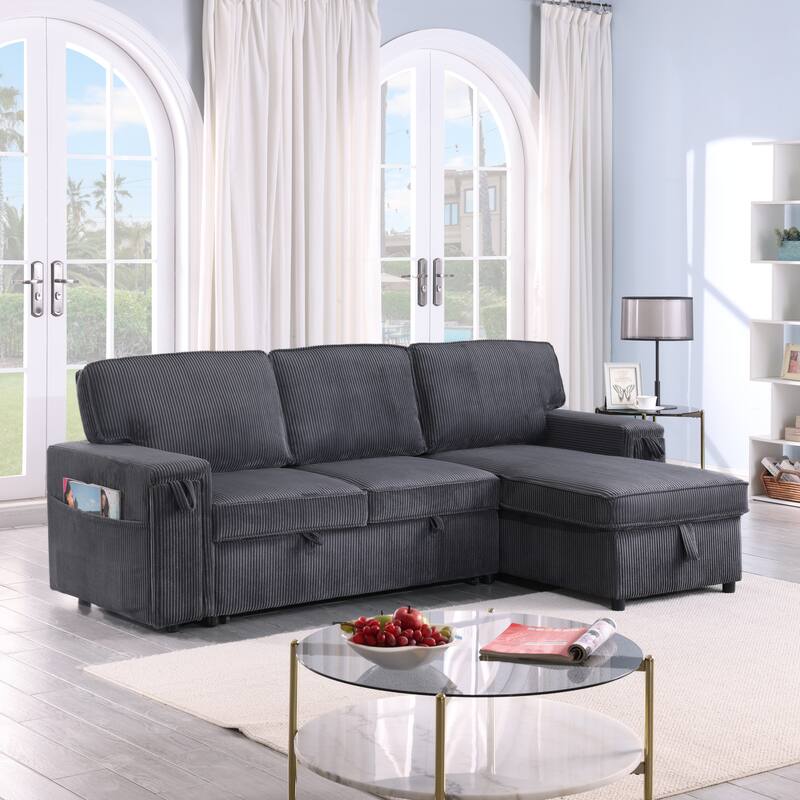 Convertible Upholstery Sleeper Sectional Sofa Bed with Storage Chaise