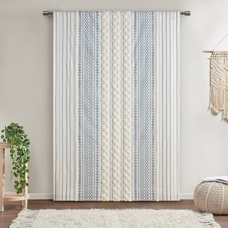 Cotton Printed Curtain Panel with Chenille Stripe and Lining