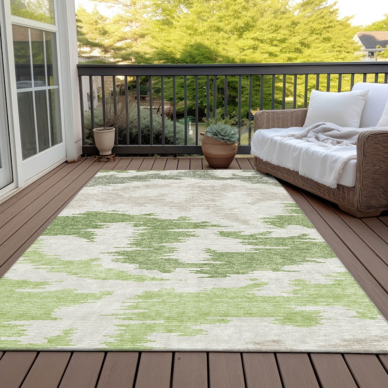 Machine Washable Indoor/ Outdoor Chantille Modern Boho Rug - Green - 10' x 14'