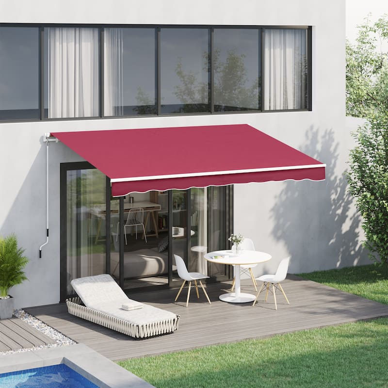 13' x 8' Manual Retractable Patio Awning with UV & Water-Resistant Fabric, Aluminum Frame for Deck, Balcony, Yard in Wine Red