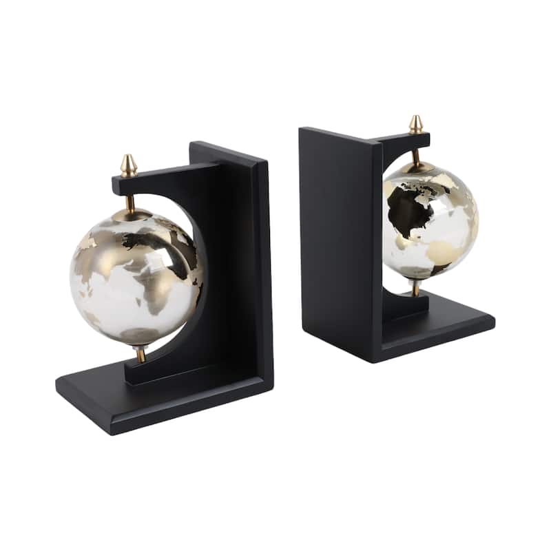 Decorative Glass and Metal Globes Bookends - Set of 2", 9", Black - 14.0"