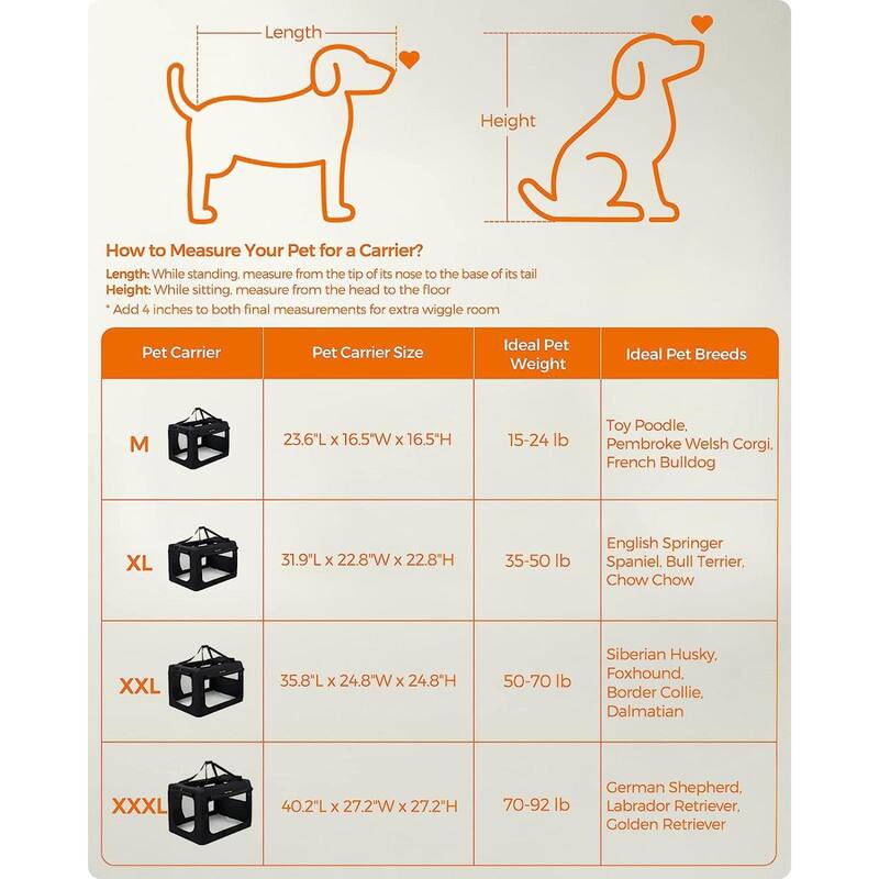 Black Portable Collapsible Pet Crate with Metal Frame and Handle, Storage Pockets