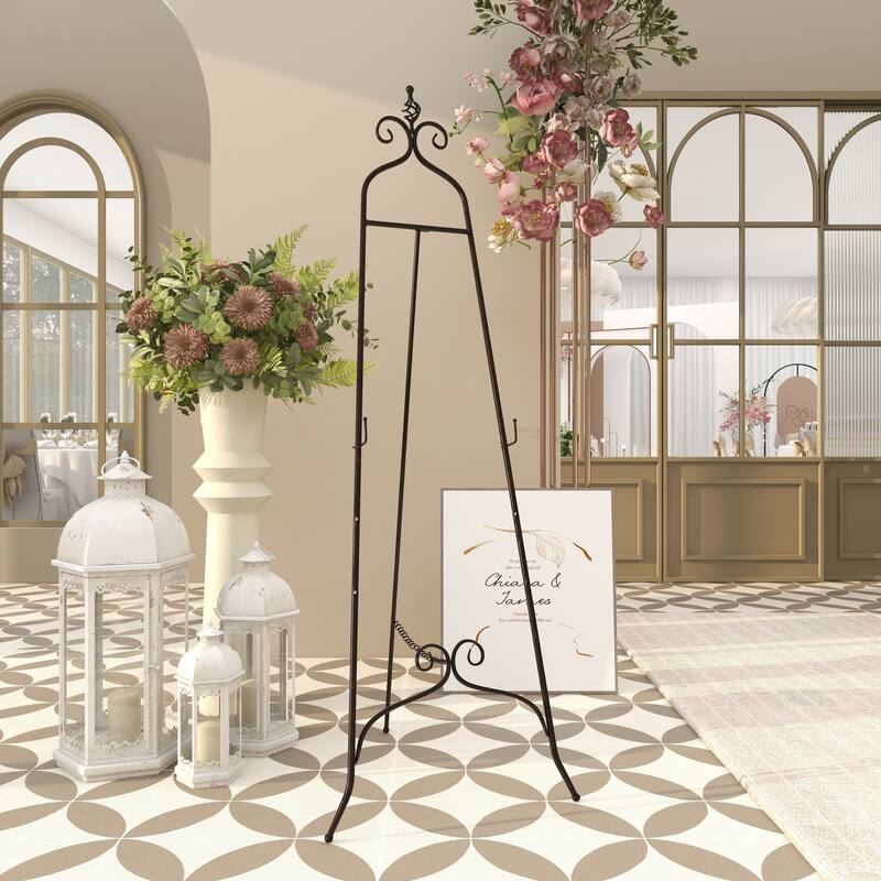 Metal Scroll Adjustable 3 Tier Display Easel with Chain Support and Swirl Finial - Black or Gold - Roche River Decor