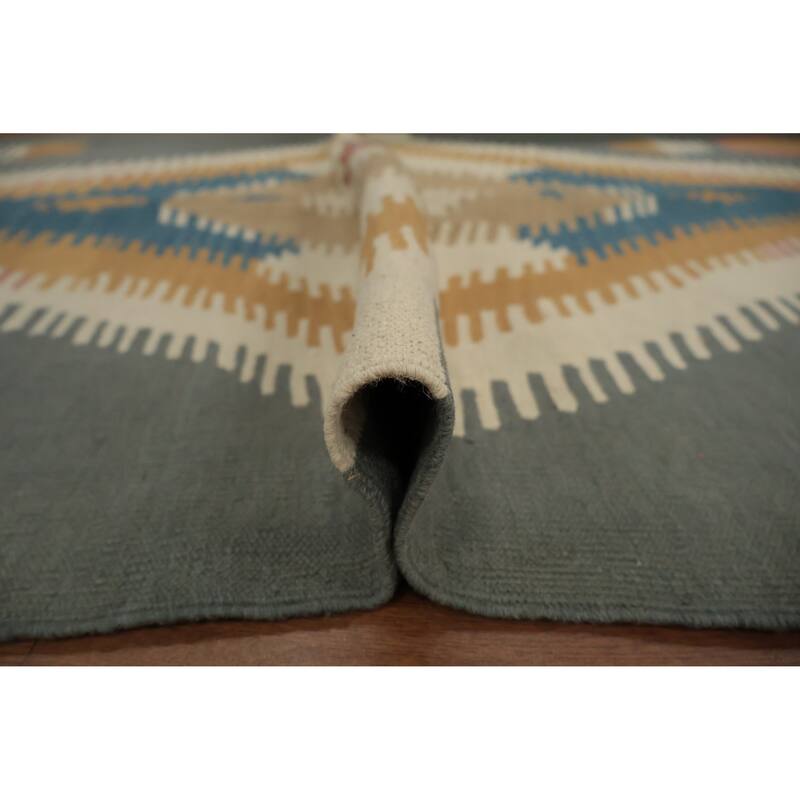 Hand Woven Oriental 100% Wool Carpet Southwestern Tribal Greys & Charcoal Kilim Area Rug - 6' 10'' X 4' 8''