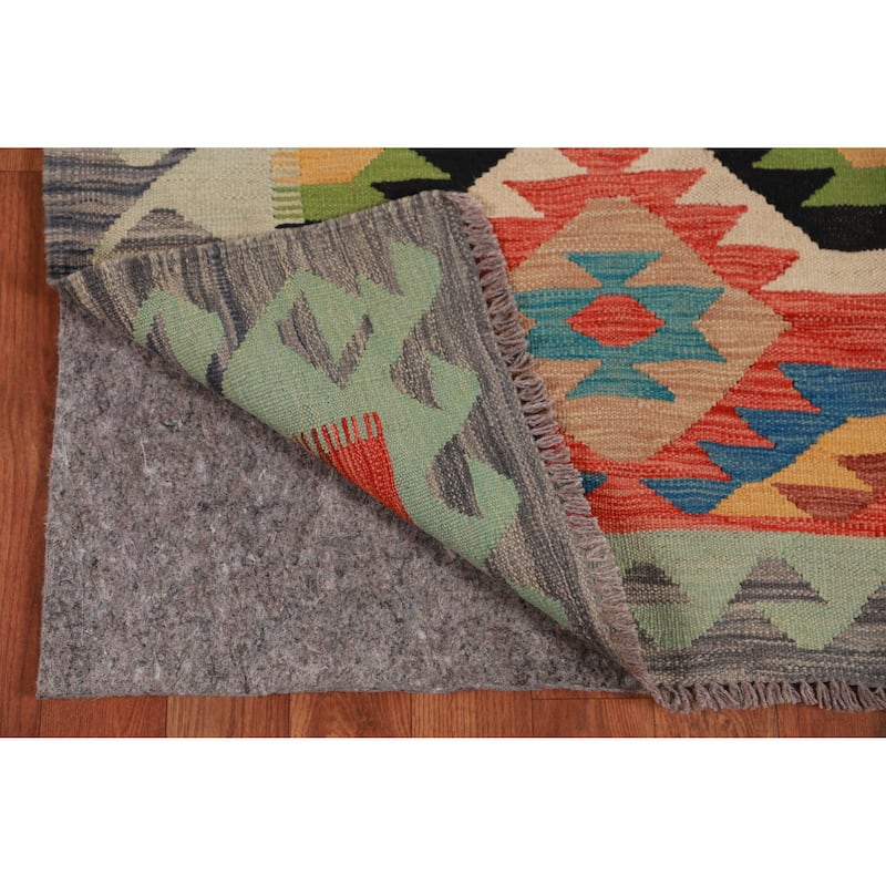 Hand Woven Oriental 100% Wool Carpet Southwestern All-Over Multi-Colored Kilim Runner Rug - 12' 10'' X 2' 7''
