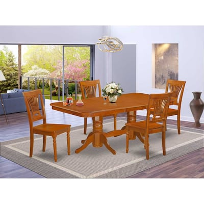 Rustic Dining Table Set 5 Piece - Kitchen Table with Chairs, Extension Leaf, Saddle Brown Finish