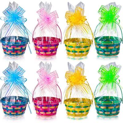 16Pcs Round Woven Bamboo Easter Baskets