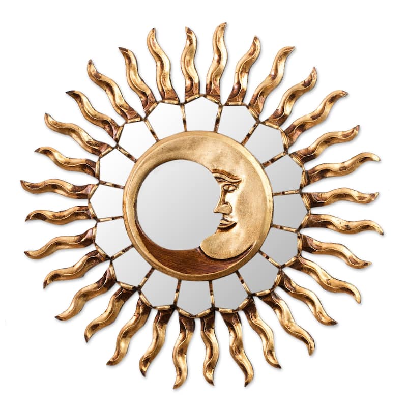 Novica Handmade Brilliant Moon Bronze Gilded Wood Wall Mirror
